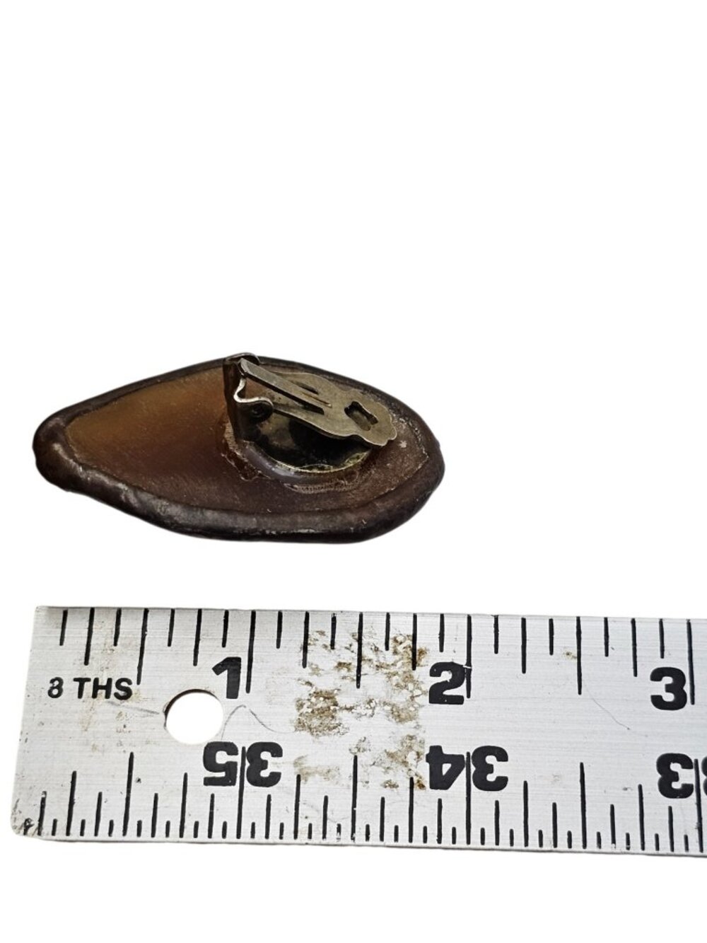 Vintage Amber Lucite Clip-On Earrings Copper Tone Rivet Industrial Style Mid-Cen - Picture 15 of 15